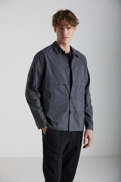 GRIMELANGE Marcelo Men's Thick Cotton Woven Wide Cut Jacket Type Dark Gray Jacket with Large Pockets