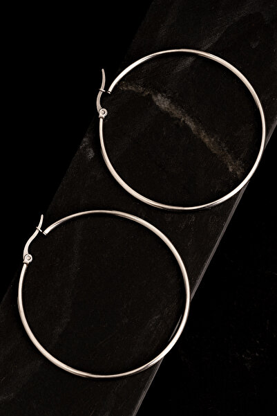 OSMANLI GÜMÜŞ 50mm Hoop Cut Ottoman Round Women's Earrings - Gkpkupekare-Gms