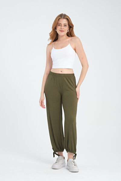 Avones Kadın Paçası Ayarlanabilir Büyük Beden Bol Örme Pantolon Şalvar