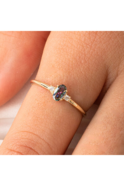FasekGold 0,30CT Aleksandrit 0,10 CT Pırlanta(Signty Taşlı)Minimal Oval Taşlı...