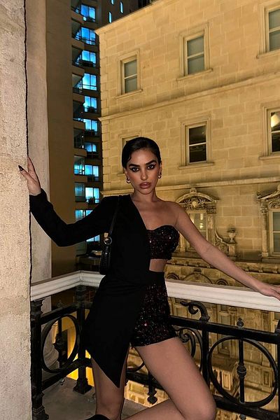 Bak Moda Rochie jachetă decoltată cu paiete roșie