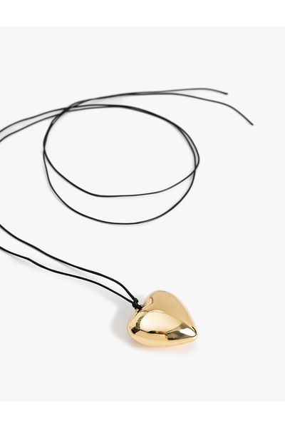 Koton Faux Leather Detailed Heart Necklace - Koton X Zeynep Pillow