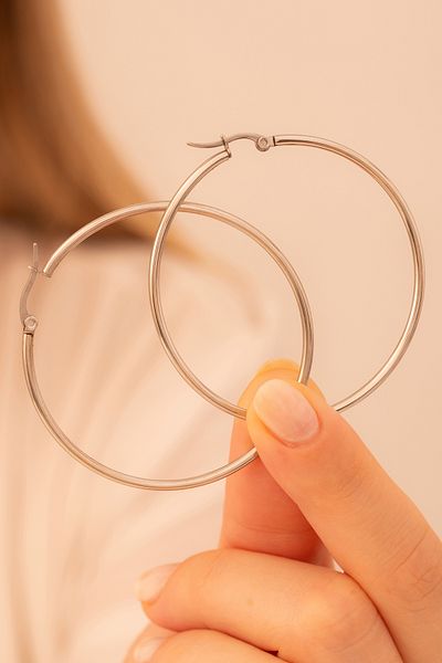 OSMANLI GÜMÜŞ 50mm Hoop Cut Ottoman Round Women's Earrings - Gkpkupekare-Gms