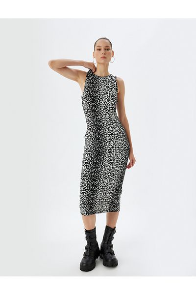 Koton Φόρεμα Halter Neck Midi Leopard Print Αμάνικο Slim Fit