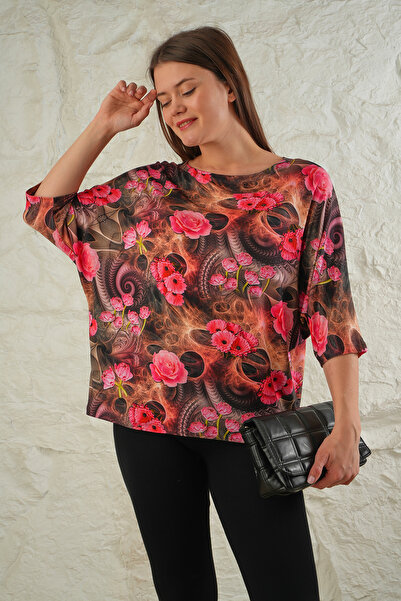 ESPİNA Γυναικείο μπλουζάκι με λουλουδάτο μανίκι βισκόζης Oversize