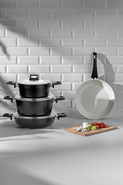 Nehir Galaxy Ceramic Siyah 7 Parça Tencere Seti