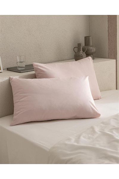 Madame Coco Manon 100% Cotton Ranforce Plain Set of 2 Pillowcases - Light Powder