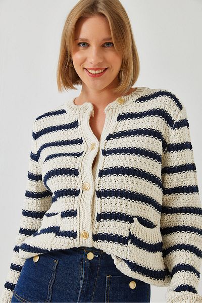 Bianco Lucci Women's Striped Cardigan 20246237