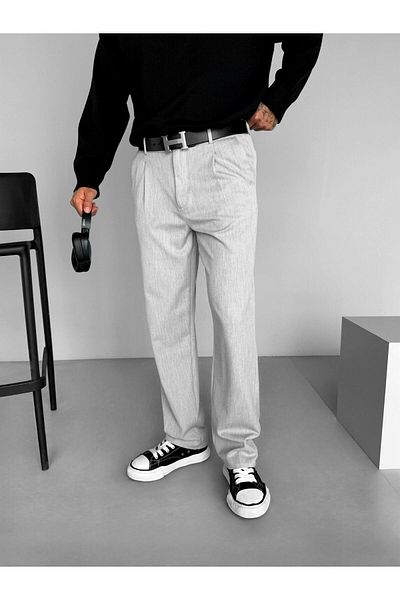 ablukaonline Men's Baggy Fit Elastic Waist Casual Pants Gray