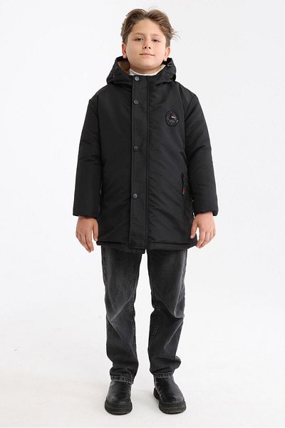 QAWWA Winddichter, schwarzer Wintermantel und Parka für Jungen mit abnehmbarer Kapuze aus Lammfell
