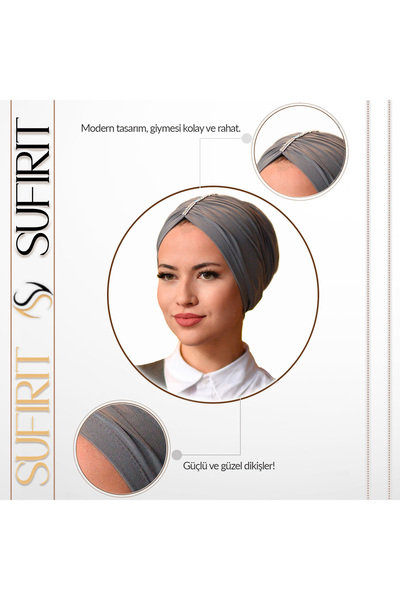 Sufirit Stone Detailed Drawstring Bonnet - Hijab Bonnet - Ready Scarf Bonnet Shawl - Design Models