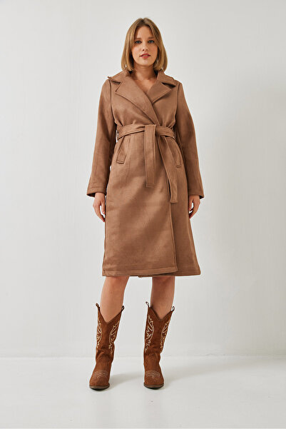 Bianco Lucci Women's Double Breasted Collar Belted Pocket Detailed Stitched Trench Coat 2606 60451017