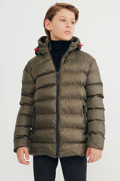 QAWWA Boy's Water and Windproof Thick Lined Khaki Hooded Jacket