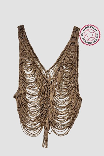 Uretti - Sevgi 6598 El Yapımı Penye İp Makrome Atlet 48cm - Sarı