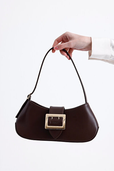 Paksoy Geantă de umăr de mână bagheta cu cataramă maro amar