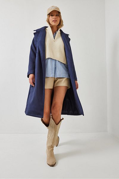 Bianco Lucci Damen-Kaschmirmantel 2606 mit zweireihigem Kragen und Gürteltaschendetail 60451017