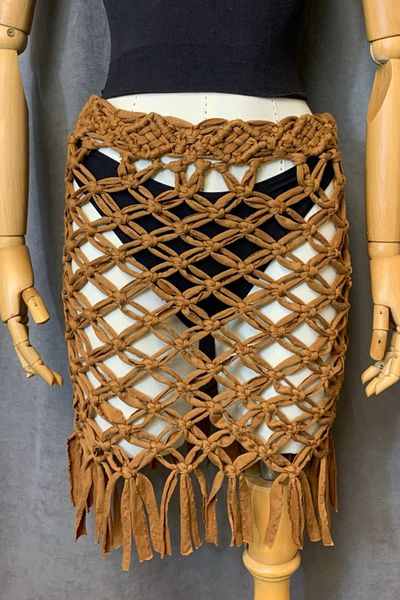 Uretti Sevgi 6598 - Καφέ Μακραμέ Βαμβακερή Φούστα, 58cm Χειροποίητη