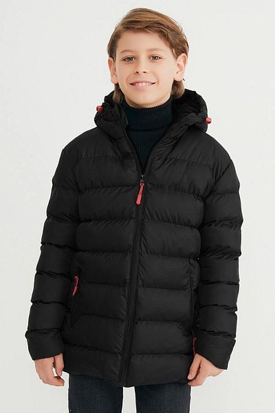 QAWWA Boy's Windproof Thick Eylaf Padded Black Hooded Jacket