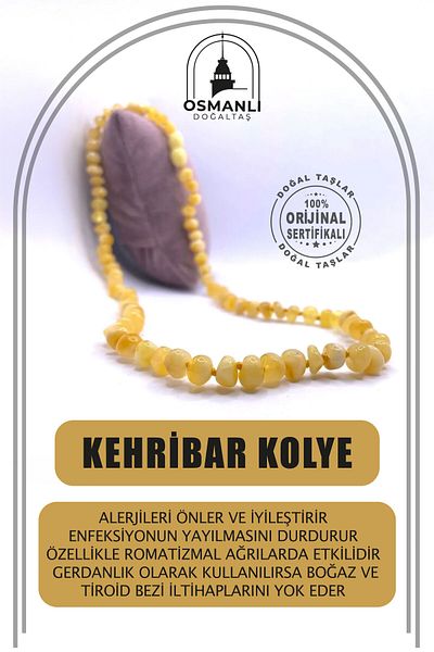 OSMANLI DOĞAL TAŞ Amber Certified 100% Original Natural Stone Necklace Model 8