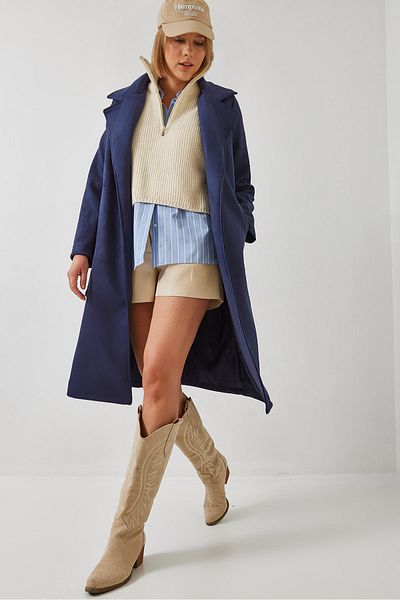 Bianco Lucci Damen-Kaschmirmantel 2606 mit zweireihigem Kragen und Gürteltaschendetail 60451017