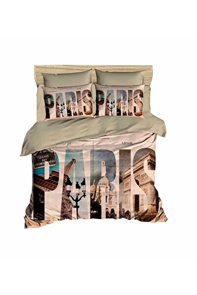 Fabeteks Paris Lettering and Images 3D Double Duvet Cover Pillow Set