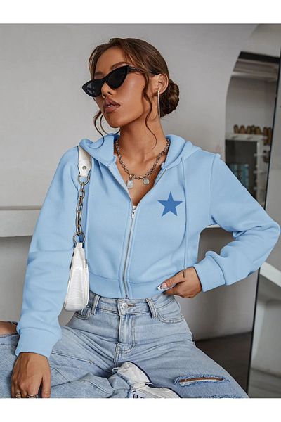 Jooy Company Jachetă cardigan cu glugă, cu 3 fire, cu imprimeu cu stele