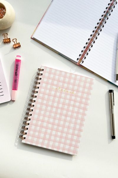 Martius Art Pink Gingham - A5 15X21 cm Hard Cover Spiral Lined Note / School / Memory Notebook