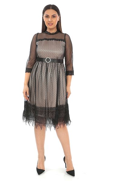 rapellin Strapless Collar Plus Size Lace Dress 1787-black/gold