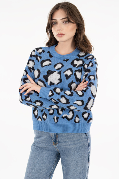 BENONE LEOPAR DESENLİ BİSİKLET YAKA TRİKO KAZAK