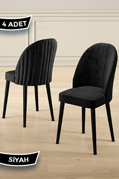 Canisa Mara Serisi 4 Adet 1. Sınıf Babyface Kumaş Siyah Metal Ayak Siyah Mutf...