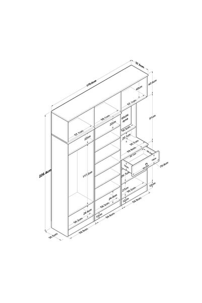 Rani Mobilya Rani EA142 Portmanto Çekmeceli Aynalı Askılı Ayakkabılık Vestiyer Sepet Ceviz - Beyaz
