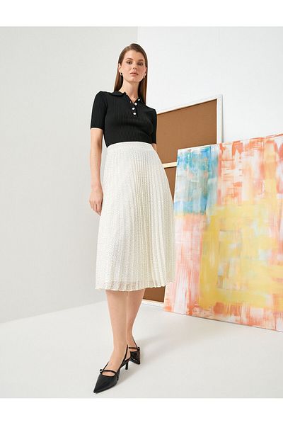 Koton Plissee Midirock Polka Dot Hohe Taille