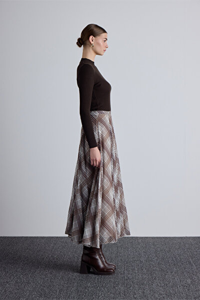 Manuka VOLANLI GENİŞ ETEK EKOSE KAHVE