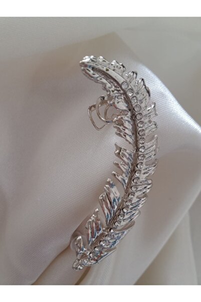 Shisa Jewel Gümüş Renk Kuş Tüyü Model Taşlı Kıkırdak Küpe (A14)