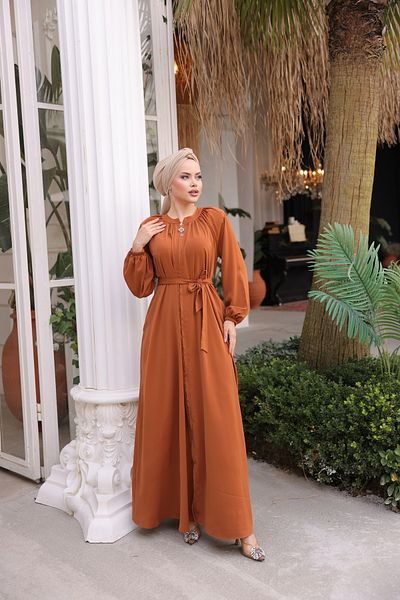 Nissra Ankanoor Orange Judge Collar Belted Abaya Anka255035