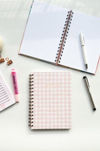 Martius Art Pink Gingham - A5 15X21 cm Hard Cover Spiral Lined Note / School / Memory Notebook