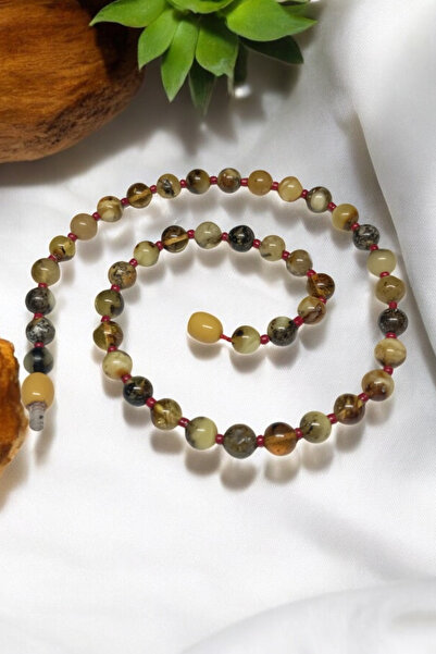 KehribarCo قلادة للأطفال والرضع من العنبر البلطيقي الأحفوري الطبيعي مقاس 35-3...