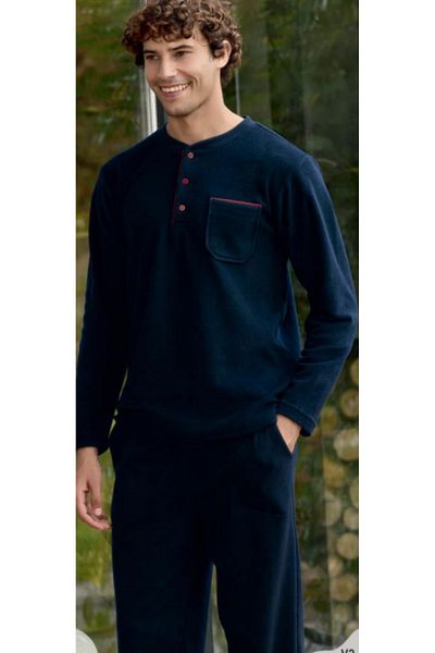 hefox Ανδρικό Σετ Πιτζάμες Μακρυμάνικο Fleece Placket - Bykly