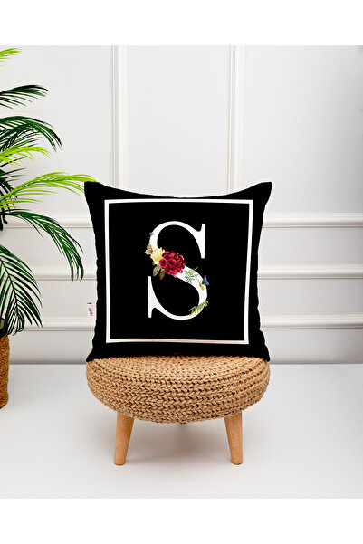 menesahome Litera S cu model de flori imprimat digital pe fundal negru husă d...