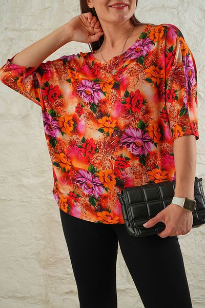 ESPİNA Tricou de damă oversize din viscoză cu mâneci liliac florale