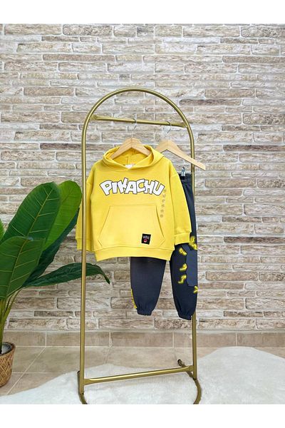 Ladin Store New Season Boy's Character Printed Cotton Hooded Sweatshirt and Sweatpants Set