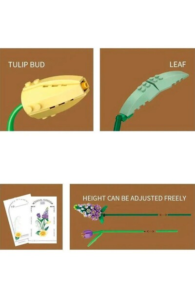 YILDIRIM OYUNCAK Micro Building Block Buildable Floral Celebration Gift 534 Pieces - Decorative Flower Bouquet Set