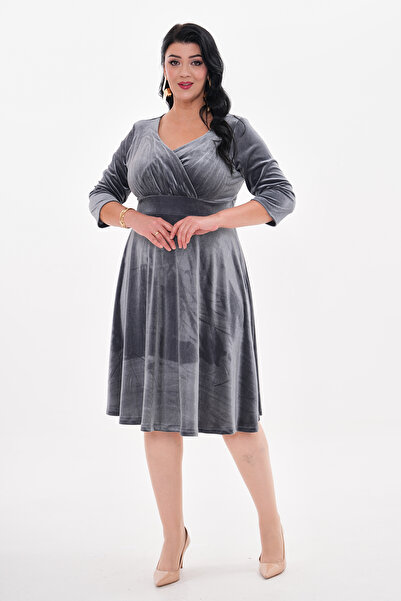 IŞILTI Вельветове плаття великого розміру з лікрами - круазе комір і напіврукав - спідниця кілош 3120