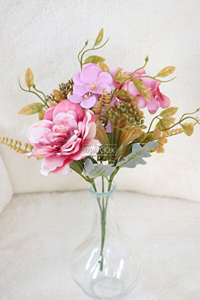 Yapay Çiçek Deposu Yapay Mini Garnitürlü Çalı Gülü-Ortanca Demeti Pembe