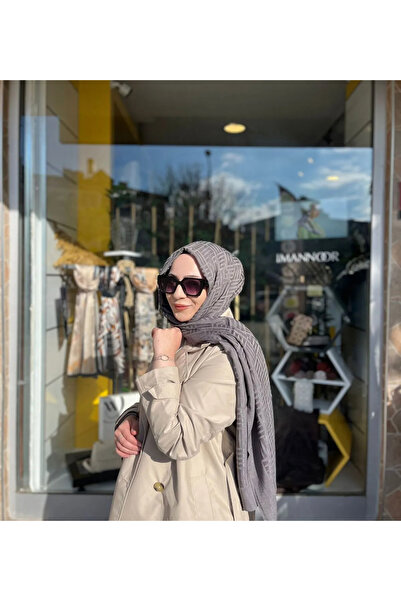 Imannoor İmannoor Square Pattern Nai̇a Shawl Anthracite