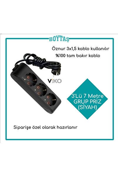 VİKO 3'LÜ GRUP PRİZ SİYAH /ÖZNUR KABLO KULLANILIR/SİZİN İÇİN HAZIRLANIR / 7 M...