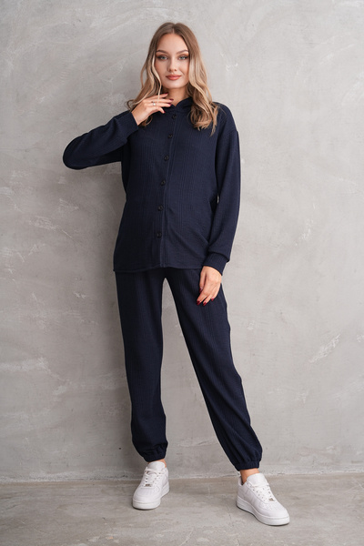 Miss Dünya Lissa Önden Düğmeli Kapüşonlu Fitilli Burgu Kumaş Cepli Paça Lastikli Hamile ve Lohusa Alt-Üst Takım