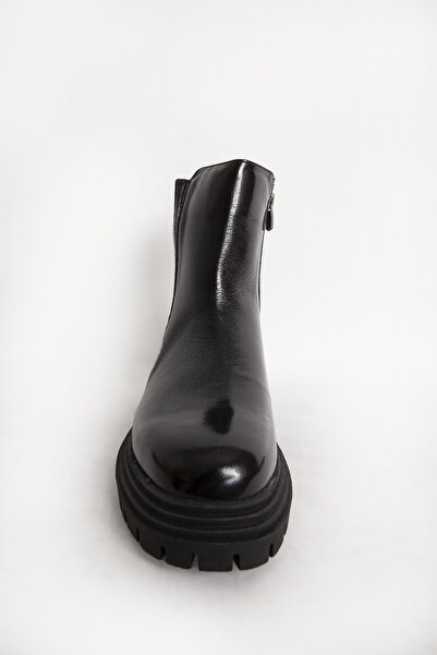 Dericlub Patent Leather Black Women's Boots - Zippered and Elastic Side Band, Genuine Leather Br 66224