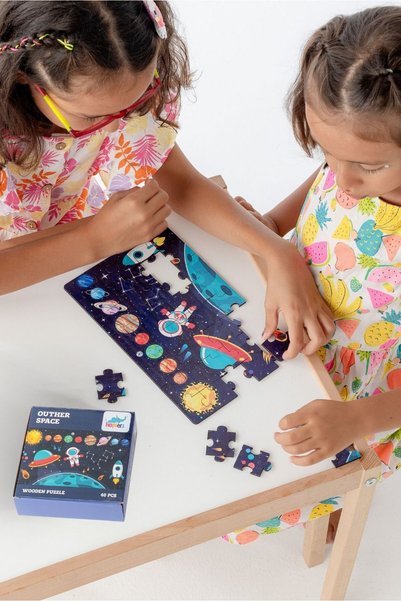 Hopiers Montessori Outer Space Wooden 40 Piece Puzzle - Ages 1+ - Educational, Learning, and Safe Kids Toy