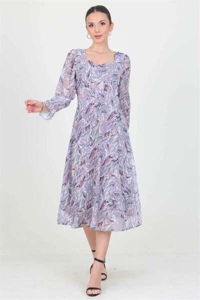 Dipmoda siva ženska haljina od šifona Postavljeno DPRY0030